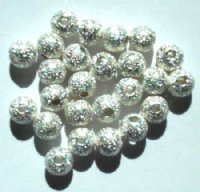 25 6mm Round Bright Silver Plated Stardust Beads